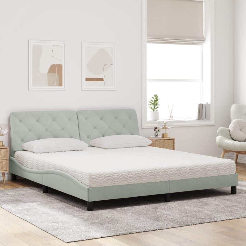 Lit avec matelas gris clair 180x200 cm velours - XIOS