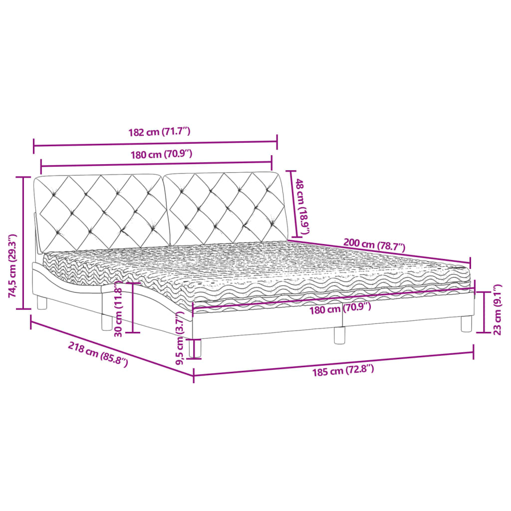 Lit avec matelas gris clair 180x200 cm velours - XIOS