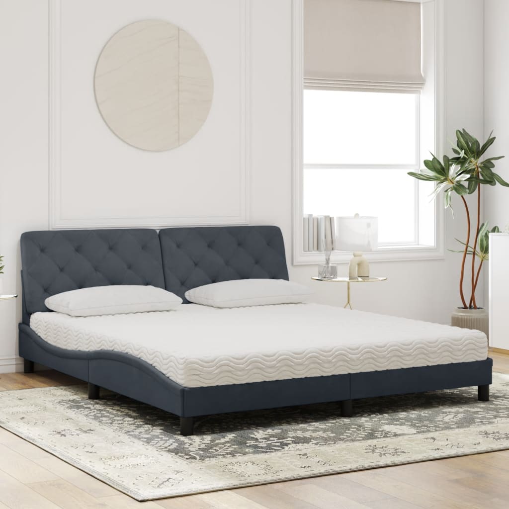 Lit avec matelas gris foncé 180x200 cm velours - XIOS