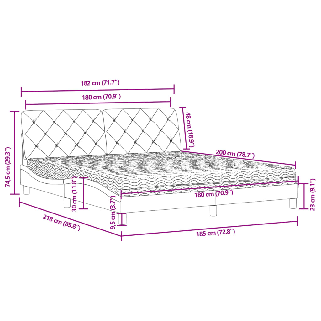 Lit avec matelas gris foncé 180x200 cm velours - XIOS