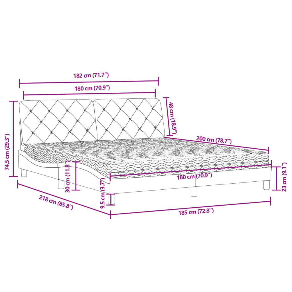 Lit avec matelas noir 180x200 cm velours - XIOS