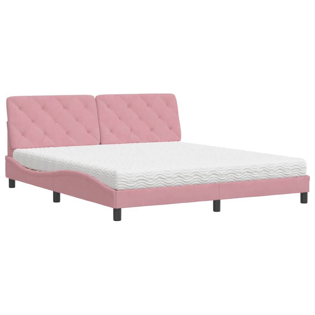 Lit avec matelas rose 180x200 cm velours - XIOS