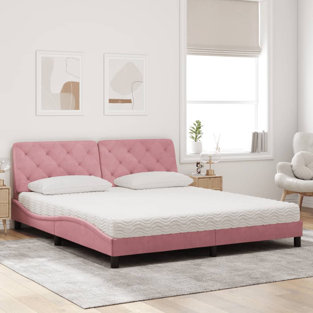 Lit avec matelas rose 180x200 cm velours - XIOS