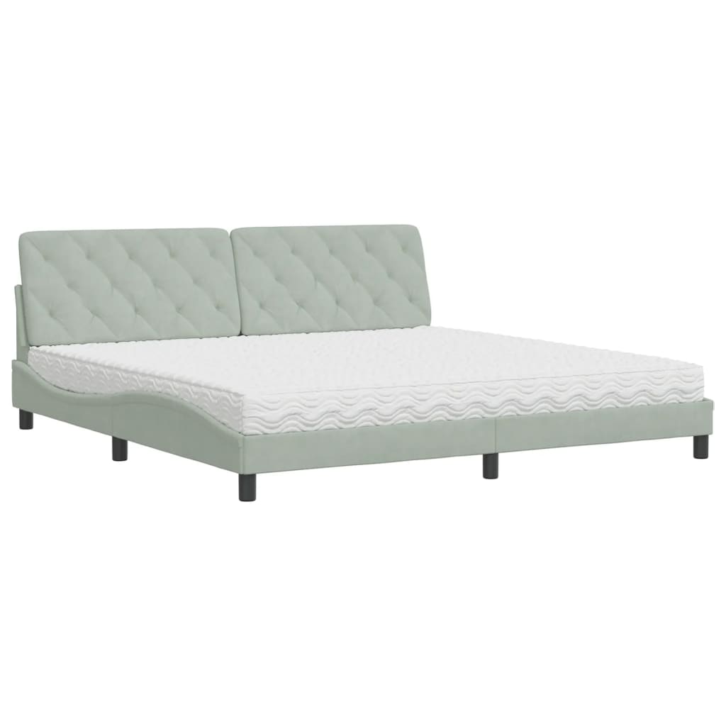 Lit avec matelas gris clair 200x200 cm velours - XIOS