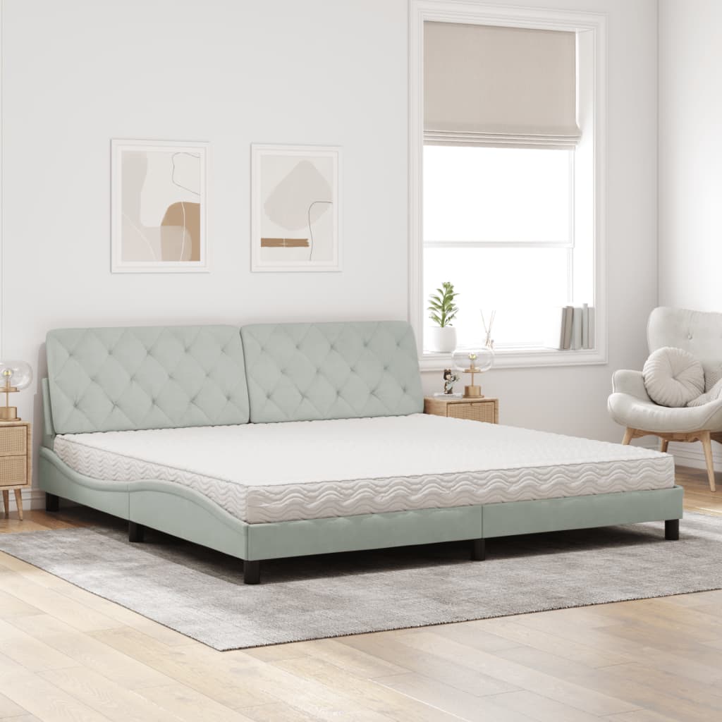 Lit avec matelas gris clair 200x200 cm velours - XIOS