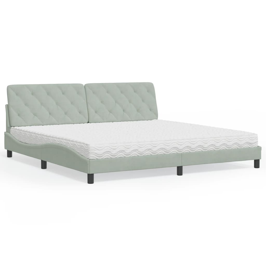 Lit avec matelas gris clair 200x200 cm velours - XIOS