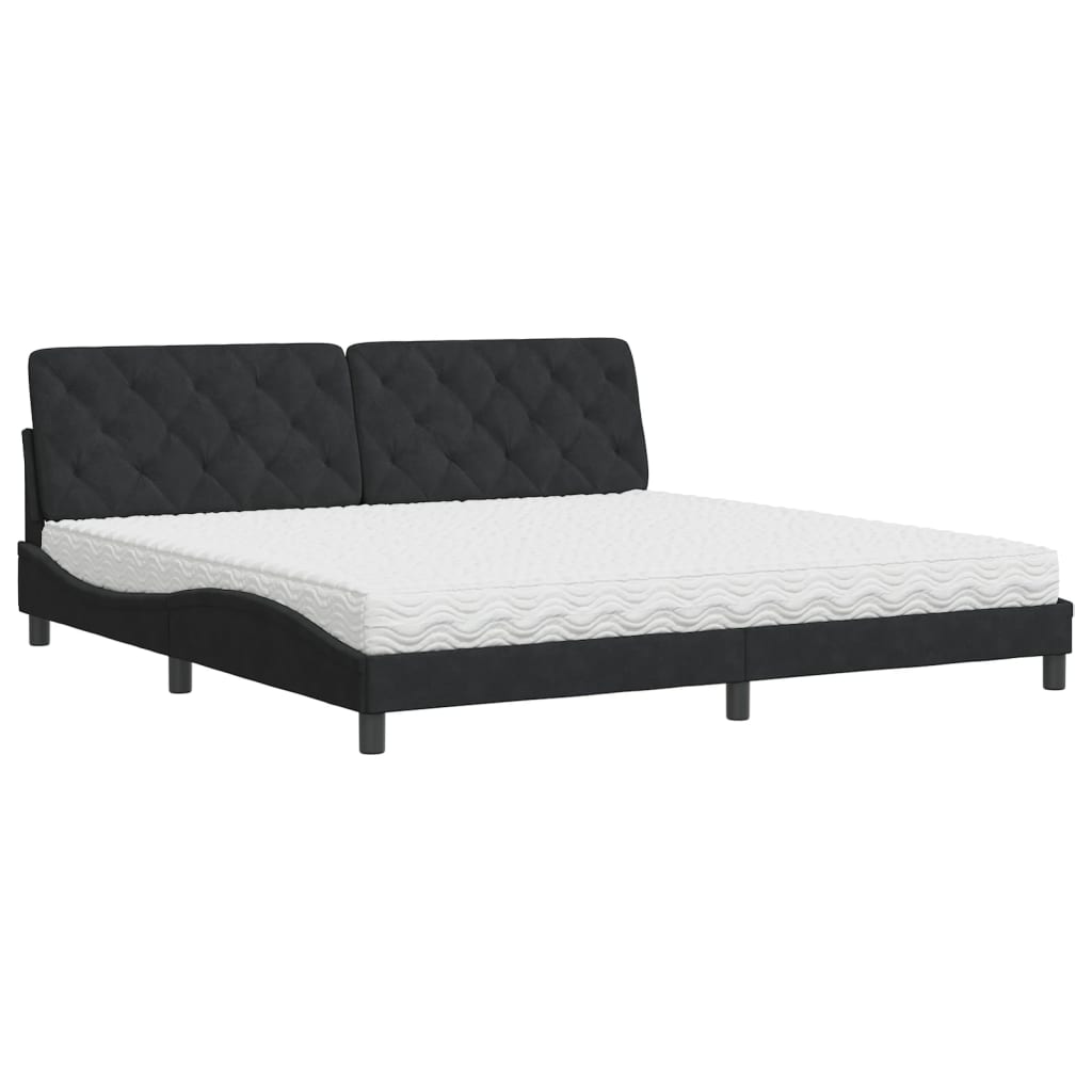 Lit avec matelas noir 200x200 cm velours - XIOS