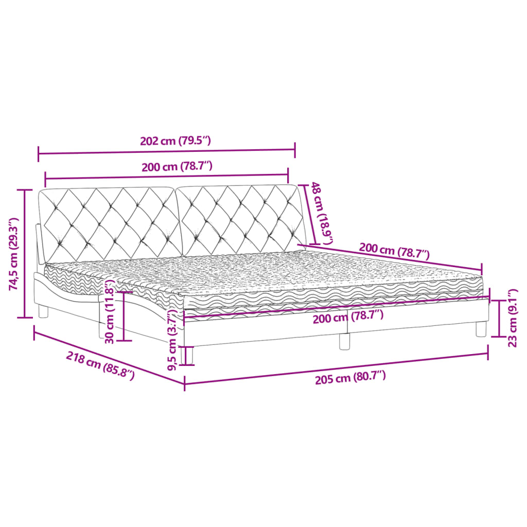 Lit avec matelas noir 200x200 cm velours - XIOS