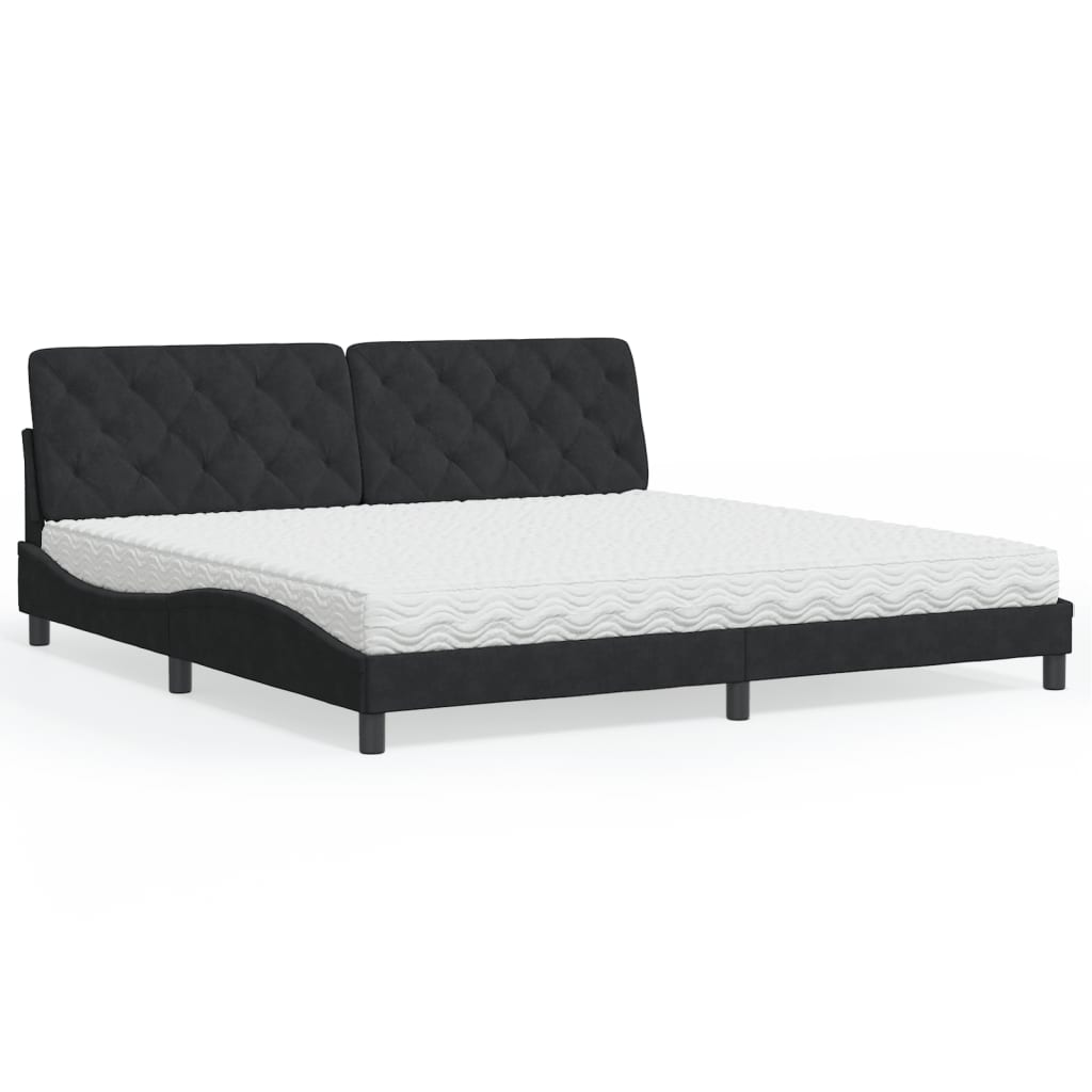 Lit avec matelas noir 200x200 cm velours - XIOS