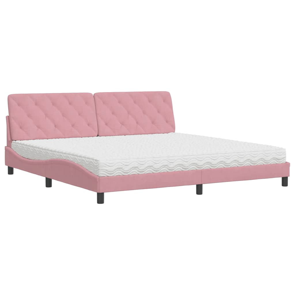 Lit avec matelas rose 200x200 cm velours - XIOS