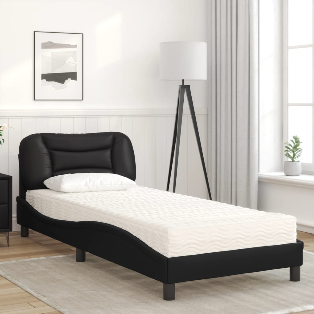 Lit avec matelas Hvar noir 90x190 cm similicuir - XIOS