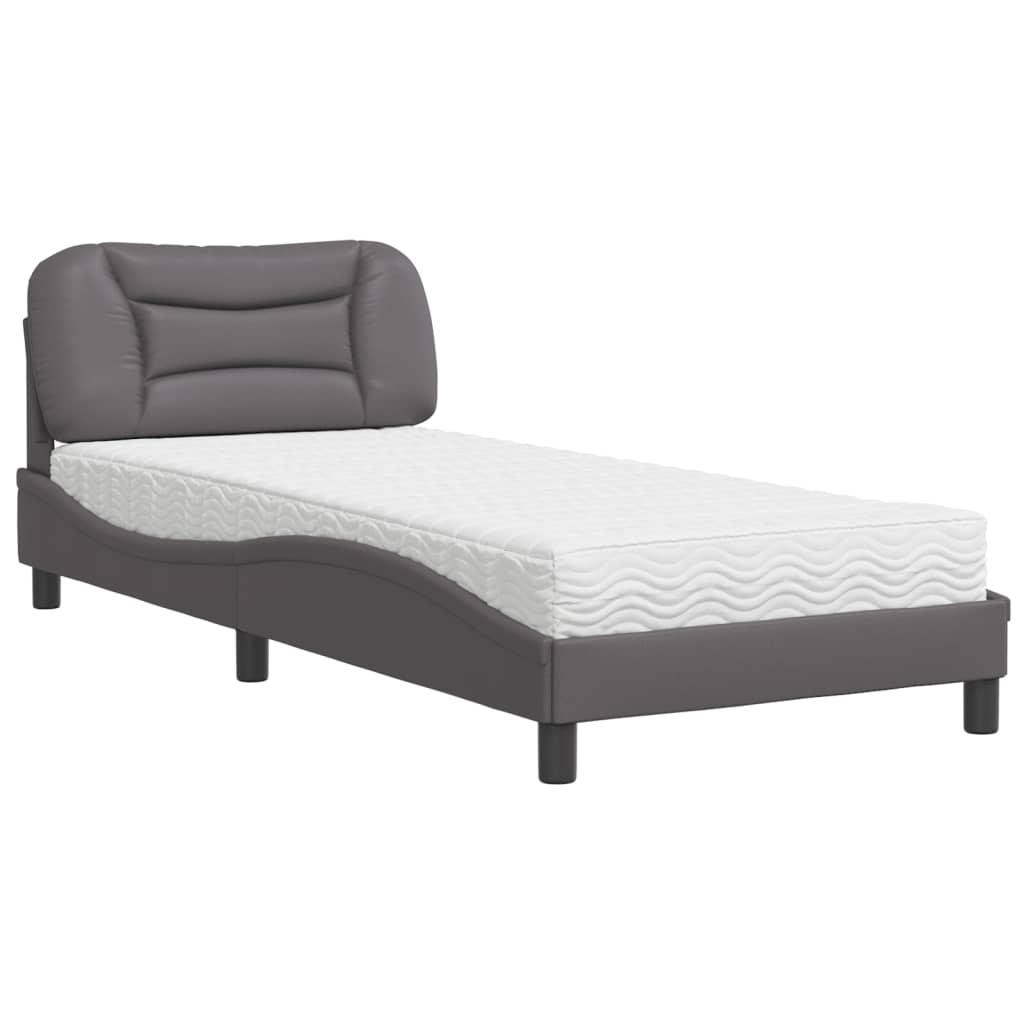 Lit avec matelas Hvar gris 90x190 cm similicuir - XIOS