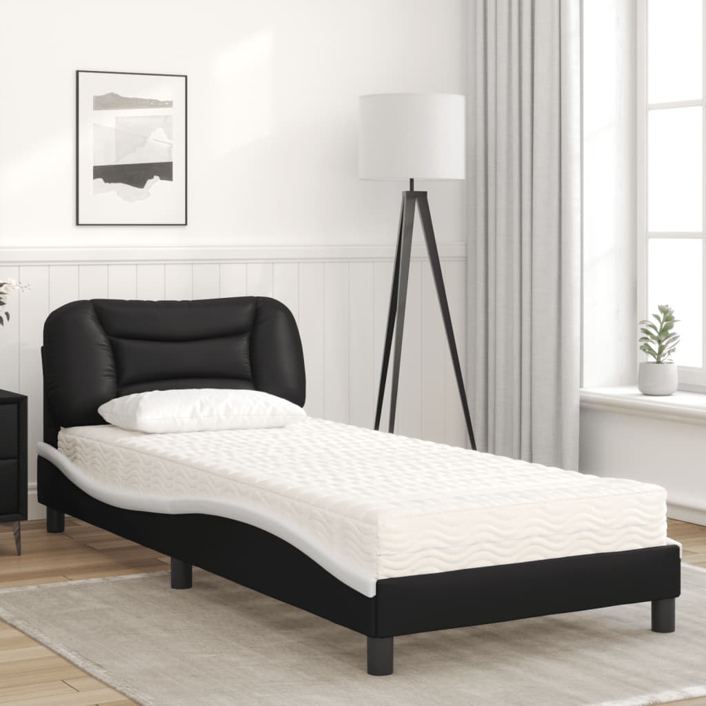 Lit avec matelas Hvar noir et blanc 90x190 cm similicuir - XIOS