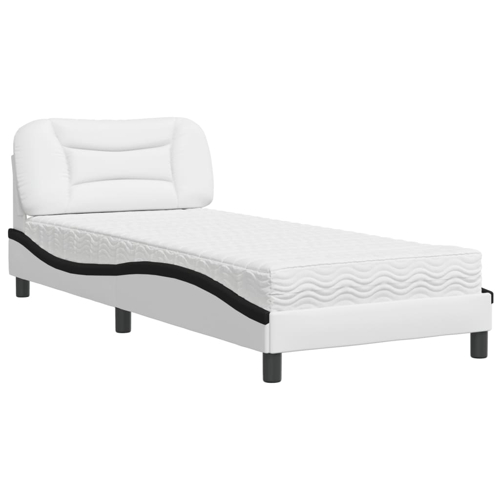 Lit avec matelas Hvar blanc et noir 90x190 cm similicuir - XIOS