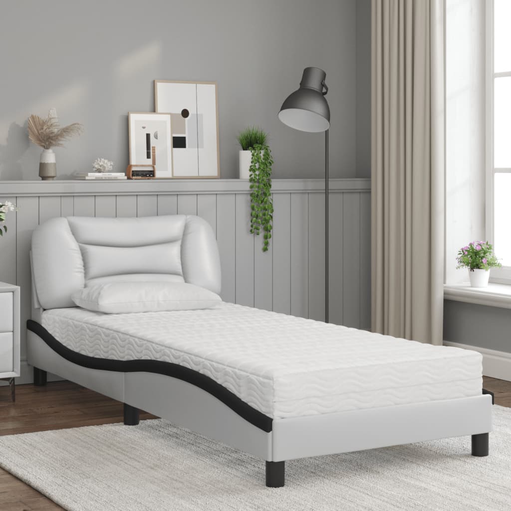 Lit avec matelas Hvar blanc et noir 90x190 cm similicuir - XIOS