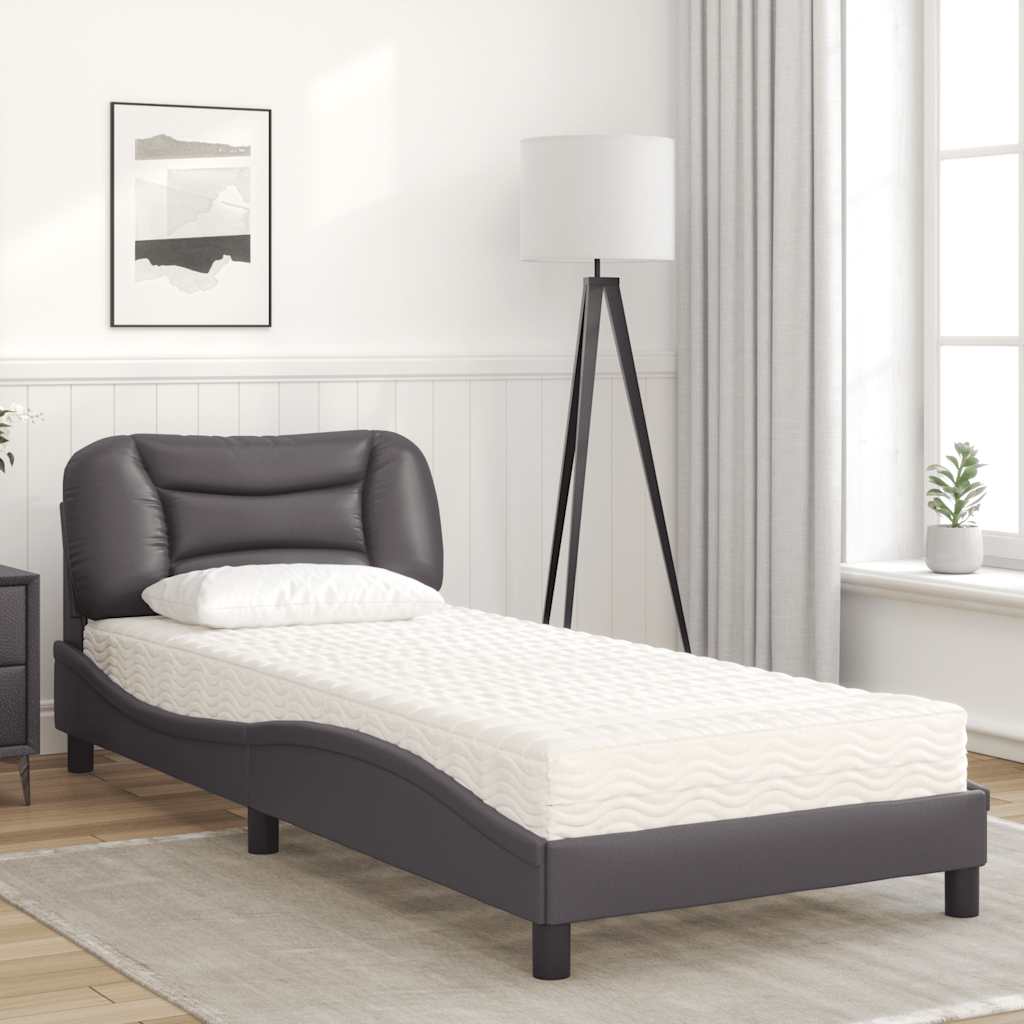 Lit avec matelas Hvar gris 90x200 cm similicuir - XIOS