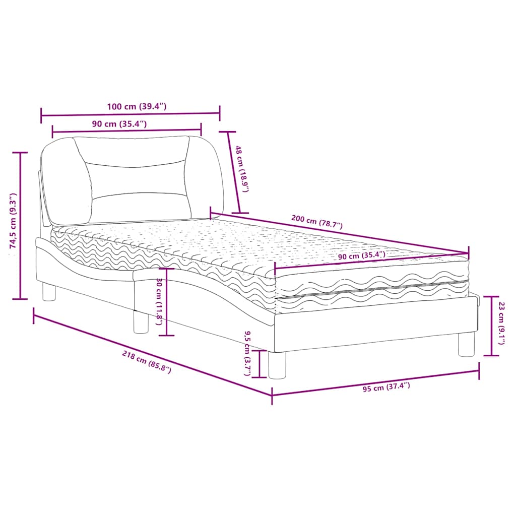 Lit avec matelas Hvar gris 90x200 cm similicuir - XIOS
