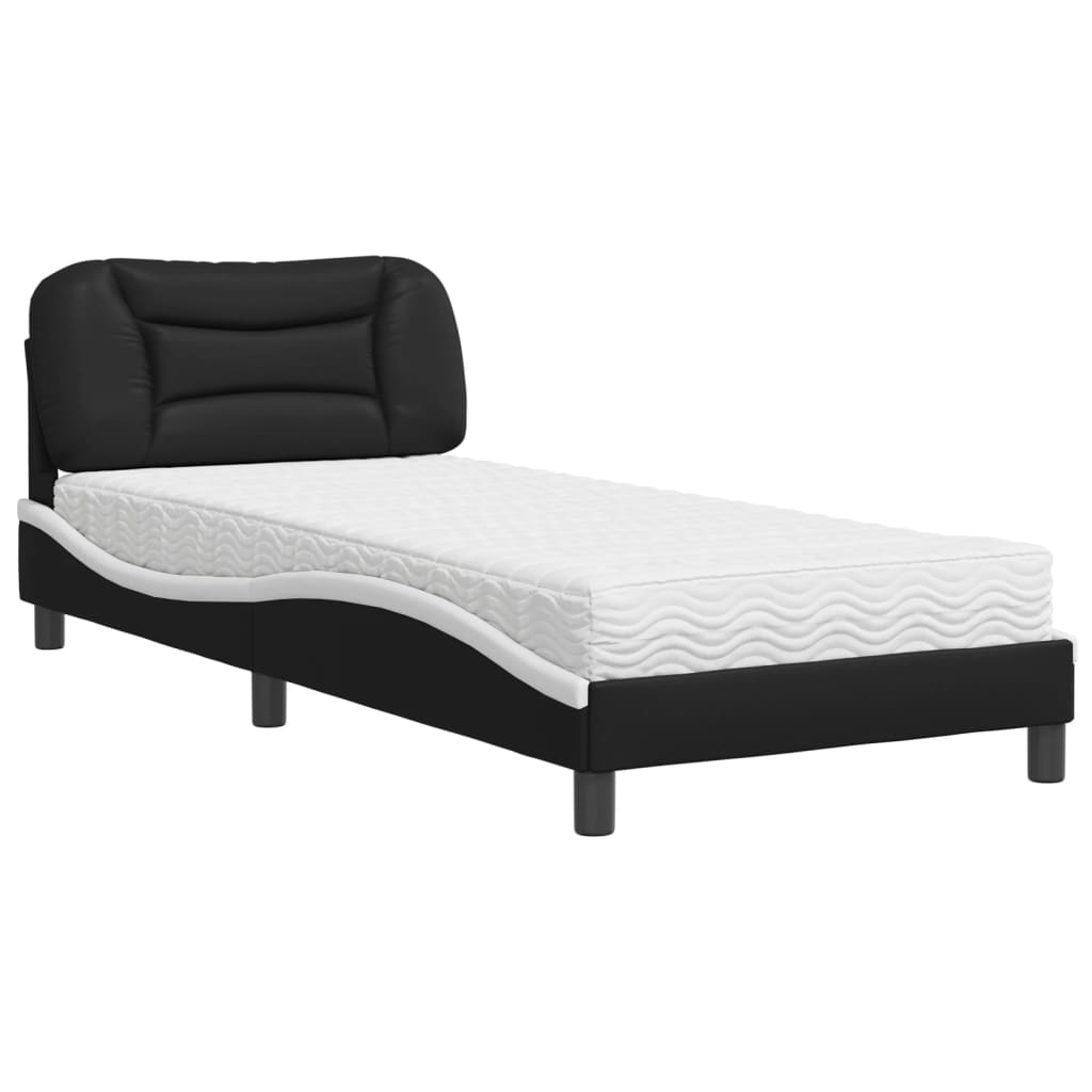 Lit avec matelas Hvar noir et blanc 90x200 cm similicuir - XIOS