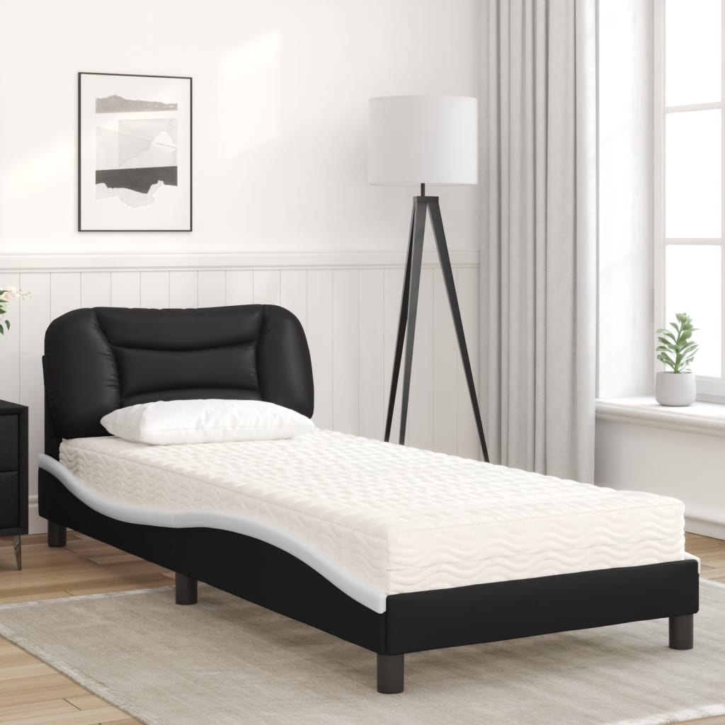Lit avec matelas Hvar noir et blanc 90x200 cm similicuir - XIOS