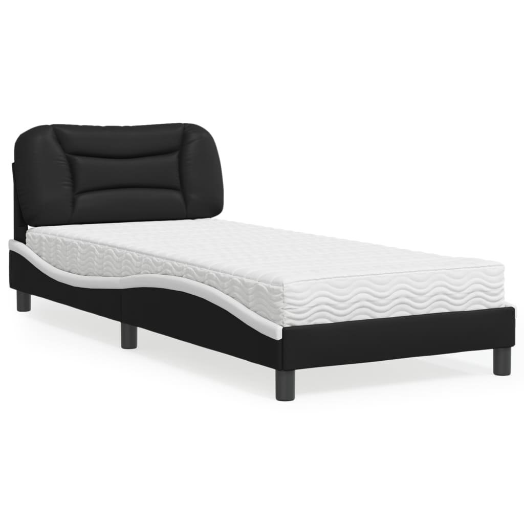 Lit avec matelas Hvar noir et blanc 90x200 cm similicuir - XIOS
