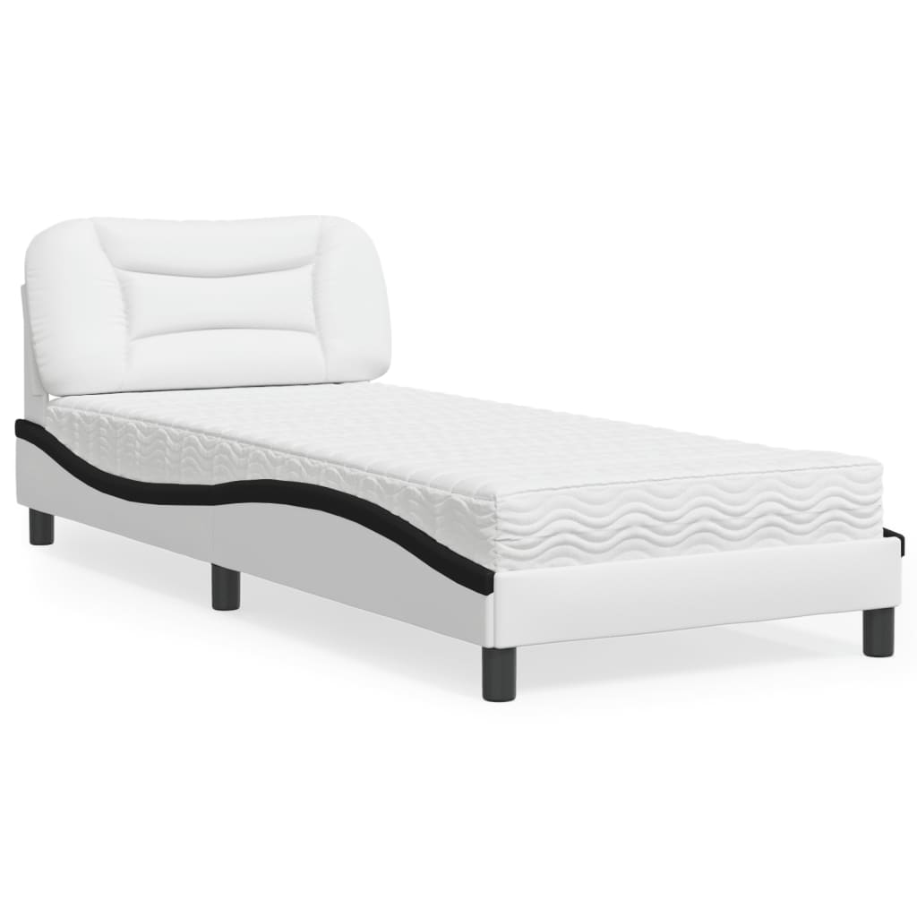 Lit avec matelas Hvar blanc et noir 90x200 cm similicuir - XIOS