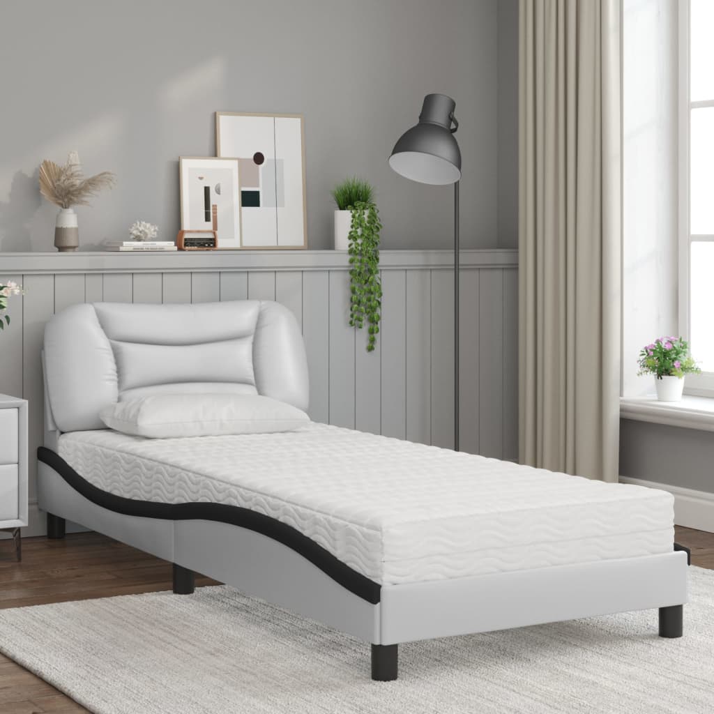 Lit avec matelas Hvar blanc et noir 90x200 cm similicuir - XIOS
