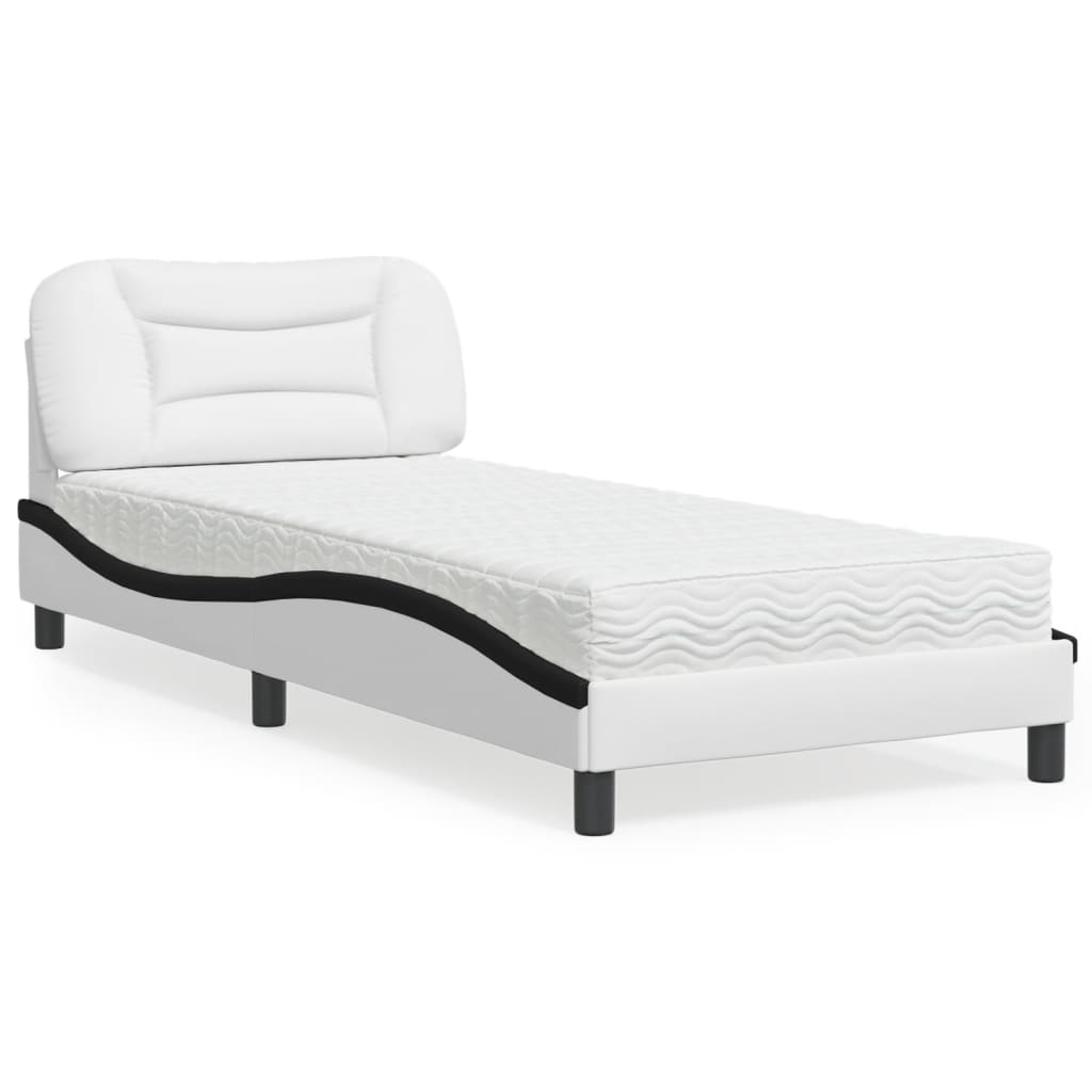 Lit avec matelas Hvar blanc et noir 90x200 cm similicuir - XIOS