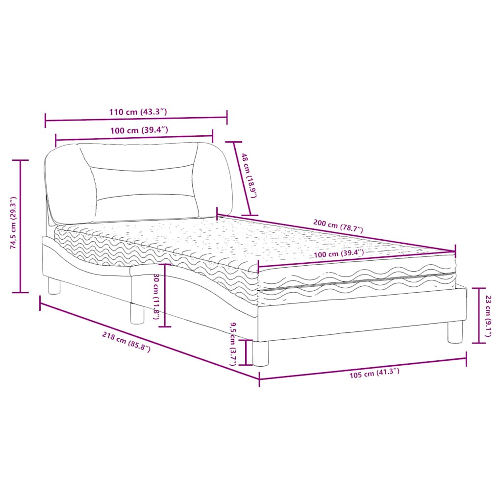 Lit avec matelas Hvar noir 100x200 cm similicuir - XIOS