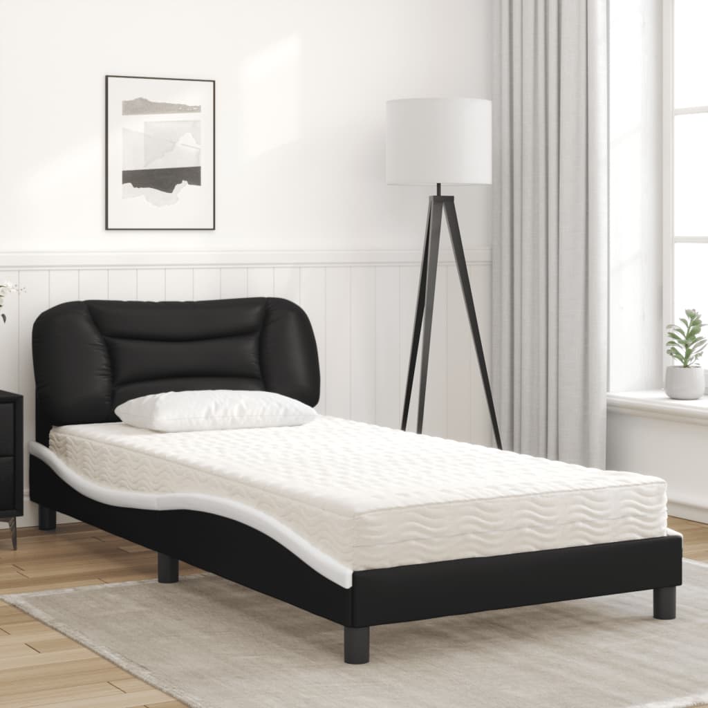 Lit avec matelas Hvar noir et blanc 100x200 cm similicuir - XIOS