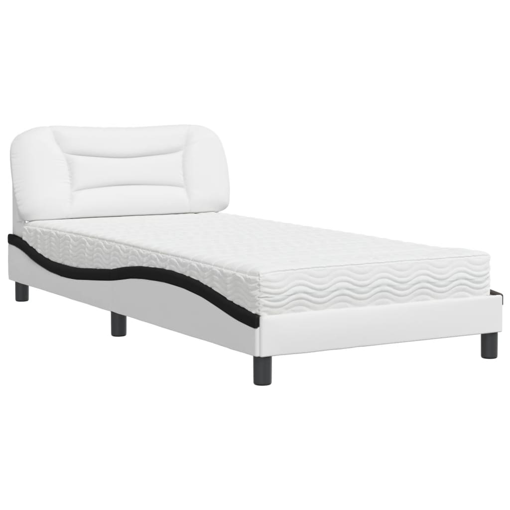 Lit avec matelas Hvar blanc et noir 100x200 cm similicuir - XIOS