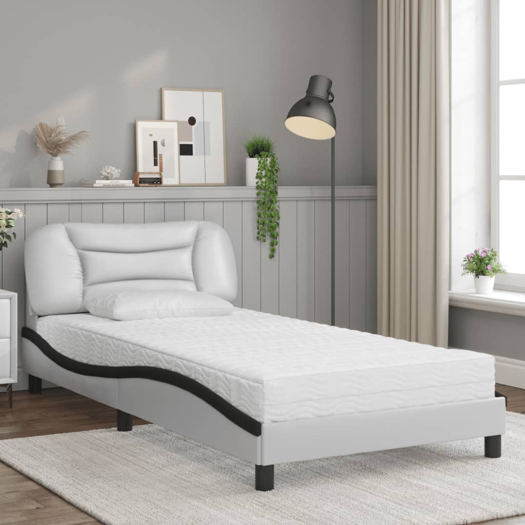 Lit avec matelas Hvar blanc et noir 100x200 cm similicuir - XIOS