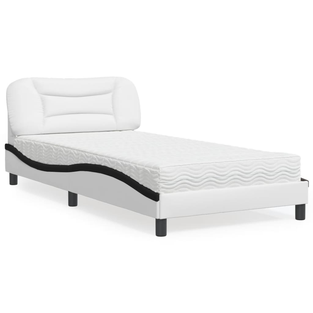 Lit avec matelas Hvar blanc et noir 100x200 cm similicuir - XIOS