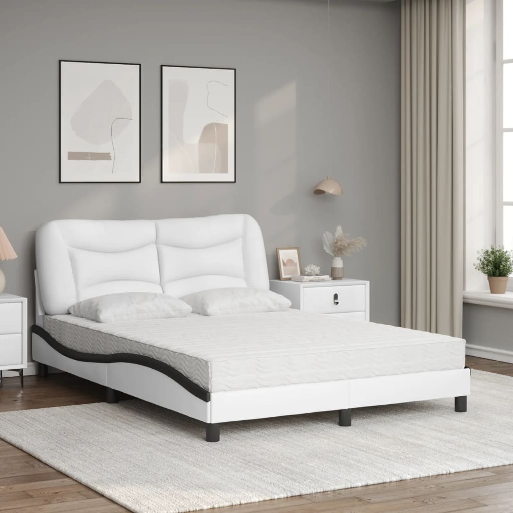 Lit avec matelas Hvar blanc et noir 120x200 cm similicuir