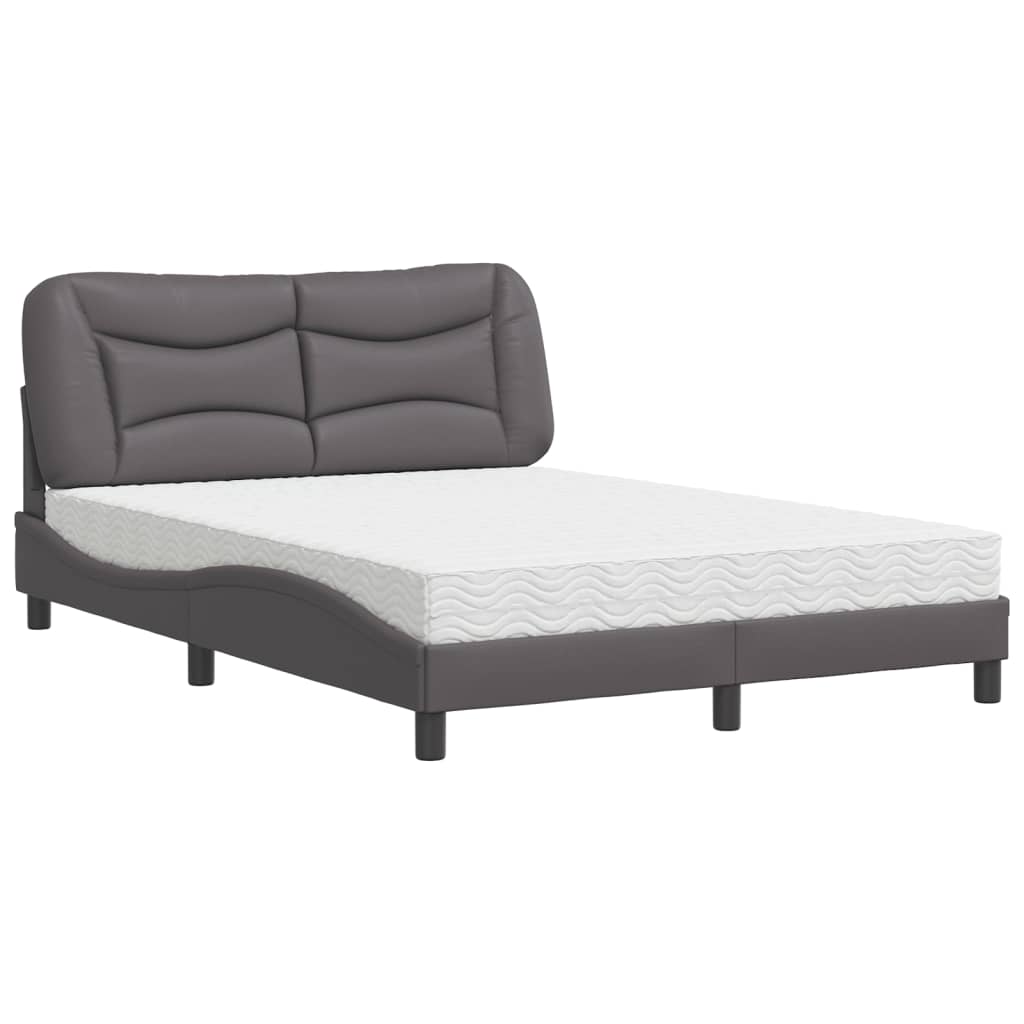 Lit avec matelas Hvar gris 140x190 cm similicuir - XIOS