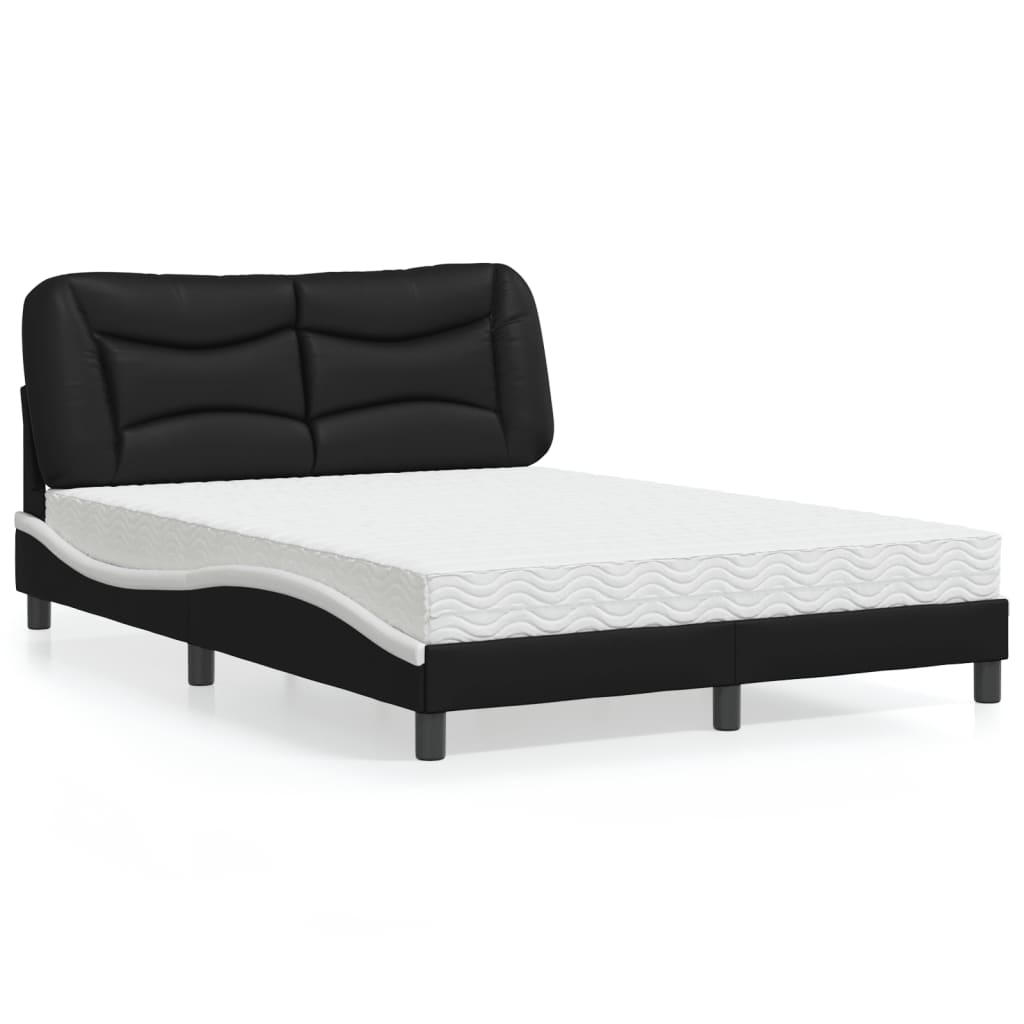 Lit avec matelas Hvar noir et blanc 140x190 cm similicuir - XIOS