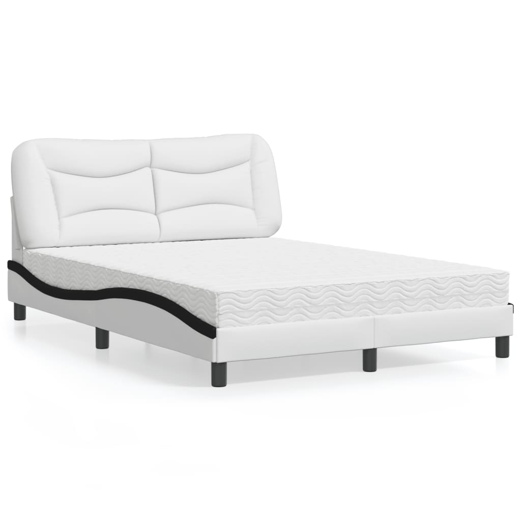 Lit avec matelas Hvar blanc et noir 140x190 cm similicuir - XIOS