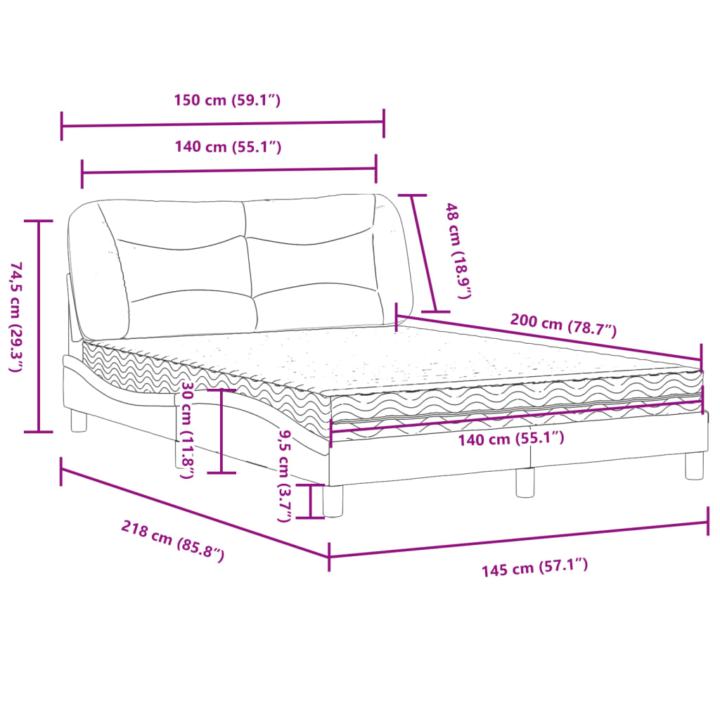 Lit avec matelas Hvar cappuccino 140x200 cm similicuir - XIOS