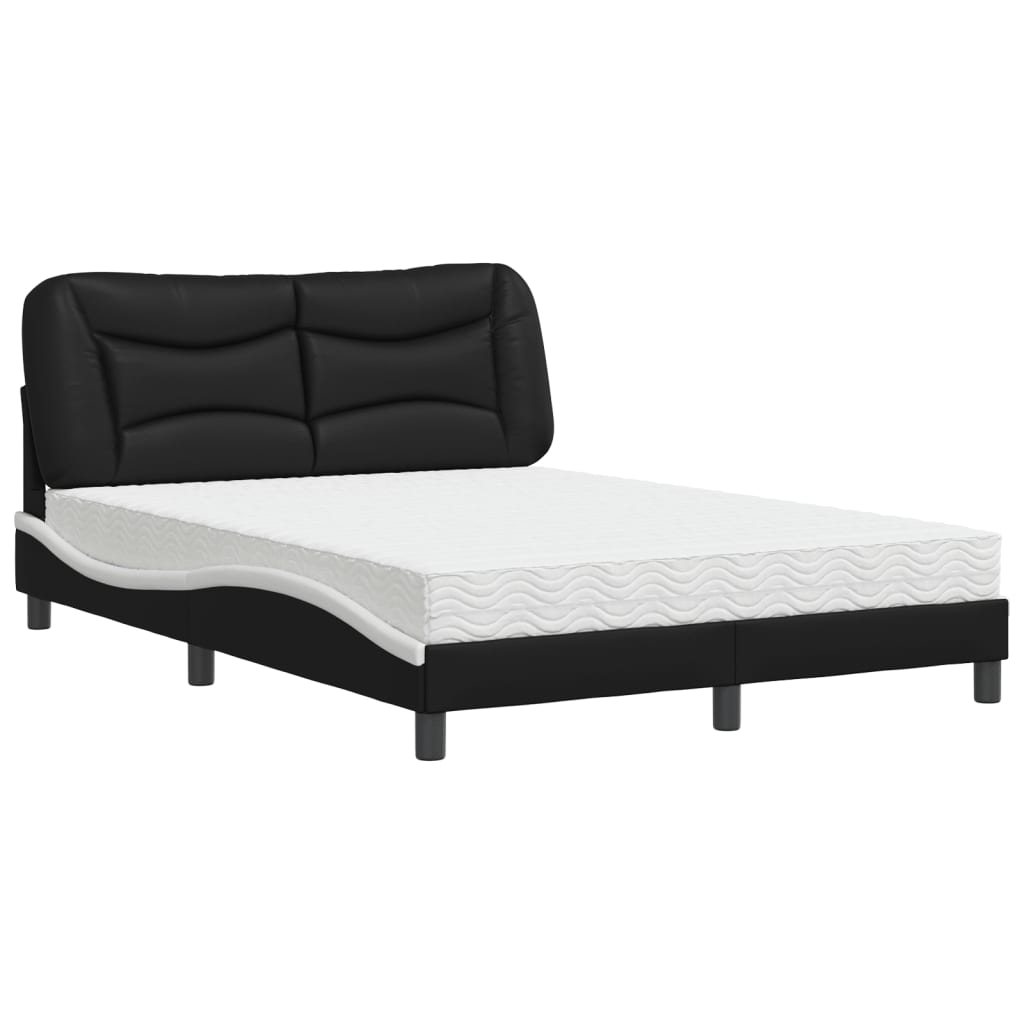 Lit avec matelas Hvar noir et blanc 140x200 cm similicuir - XIOS