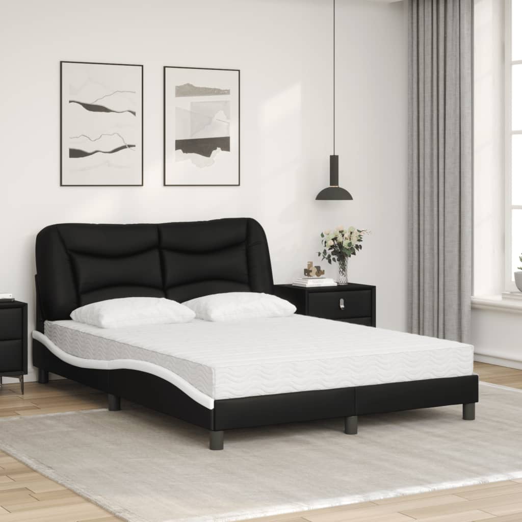 Lit avec matelas Hvar noir et blanc 140x200 cm similicuir - XIOS