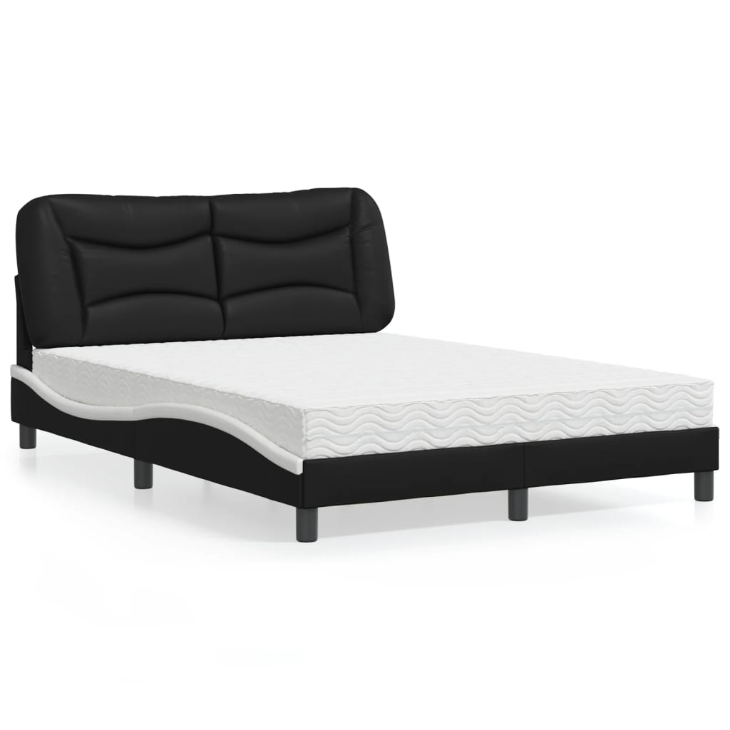 Lit avec matelas Hvar noir et blanc 140x200 cm similicuir