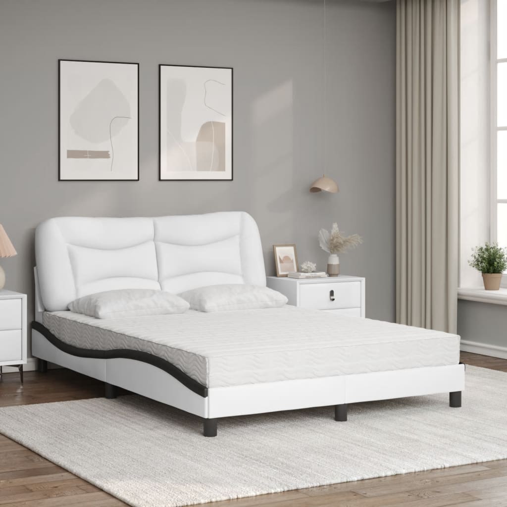 Lit avec matelas Hvar blanc et noir 140x200 cm similicuir - XIOS