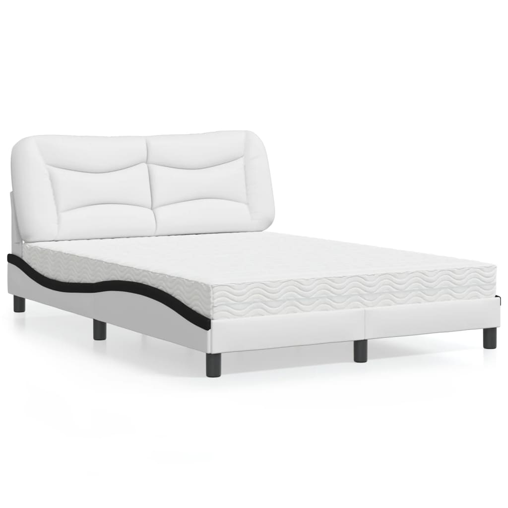 Lit avec matelas Hvar blanc et noir 140x200 cm similicuir