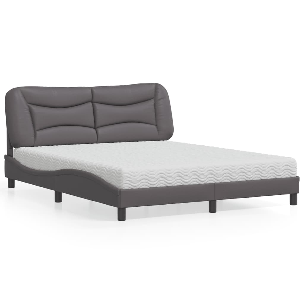 Lit avec matelas Hvar gris 160x200 cm similicuir - XIOS