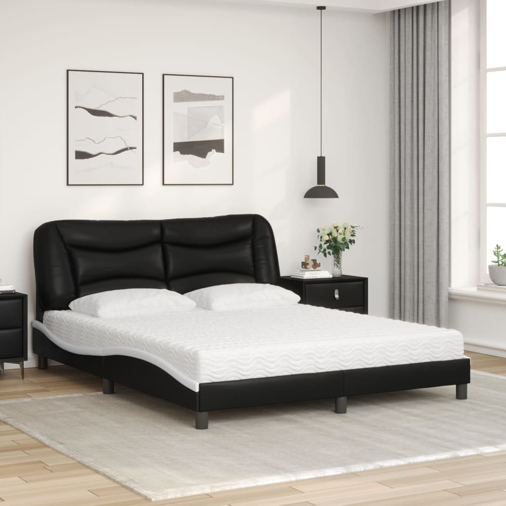Lit avec matelas Hvar noir et blanc 160x200 cm similicuir - XIOS