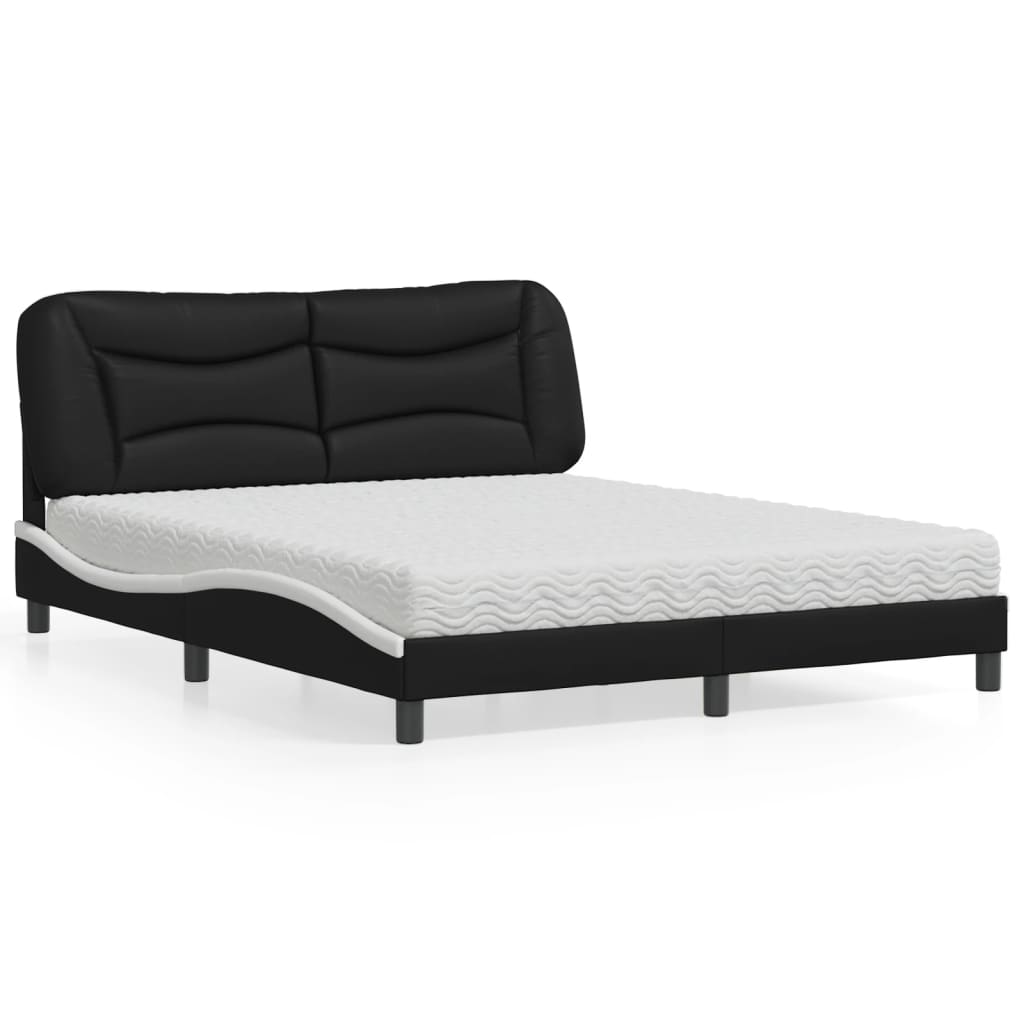Lit avec matelas Hvar noir et blanc 160x200 cm similicuir - XIOS