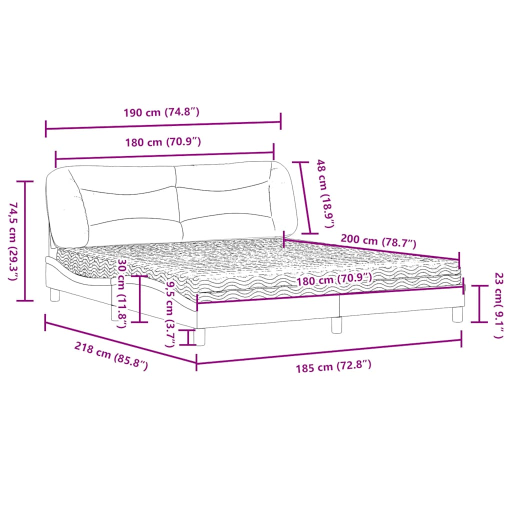 Lit avec matelas Hvar noir 180x200 cm similicuir - XIOS