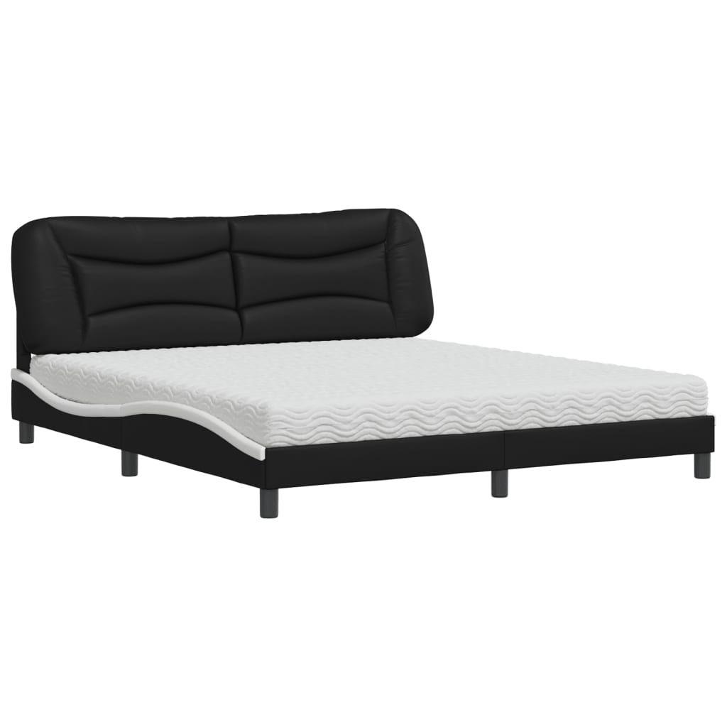 Lit avec matelas Hvar noir et blanc 180x200 cm similicuir