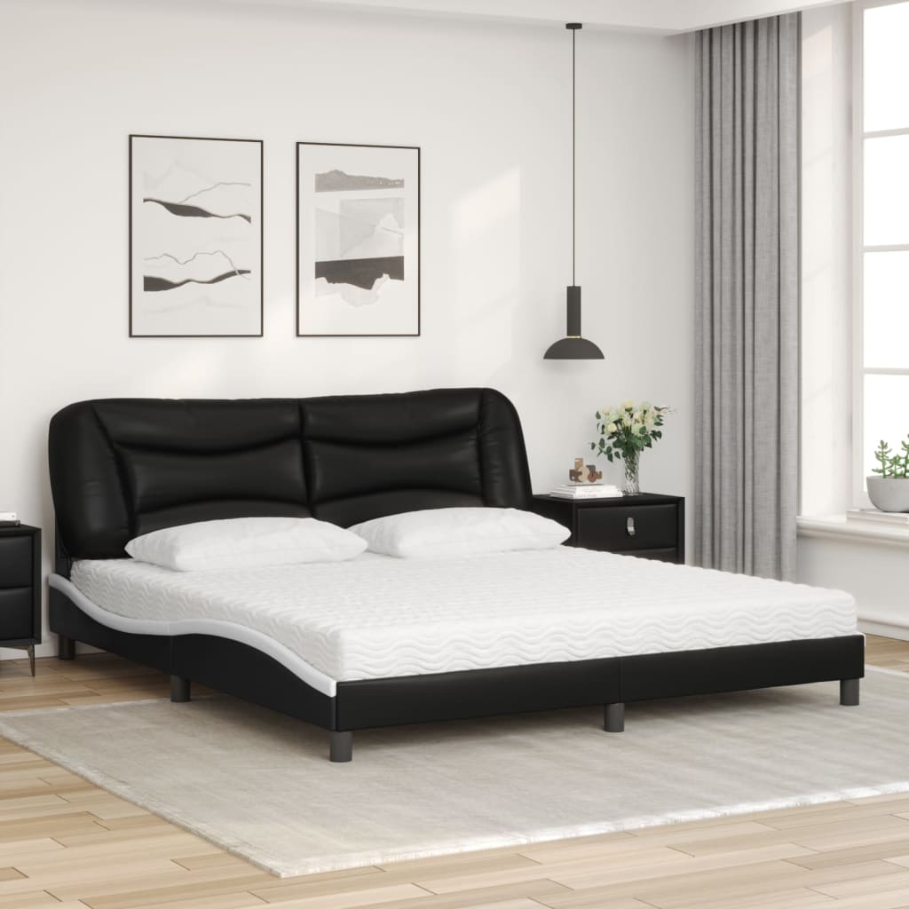 Lit avec matelas Hvar noir et blanc 180x200 cm similicuir - XIOS