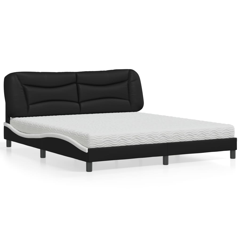 Lit avec matelas Hvar noir et blanc 180x200 cm similicuir