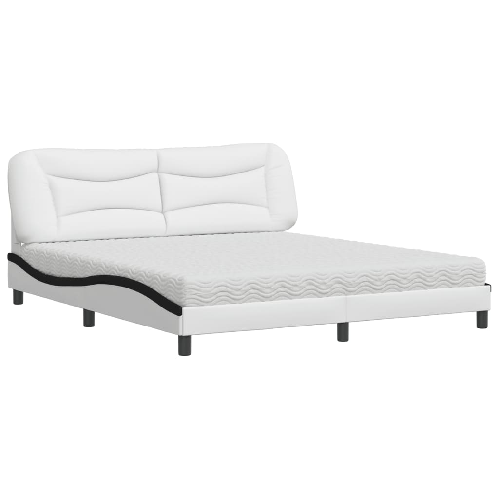 Lit avec matelas Hvar blanc et noir 180x200 cm similicuir - XIOS